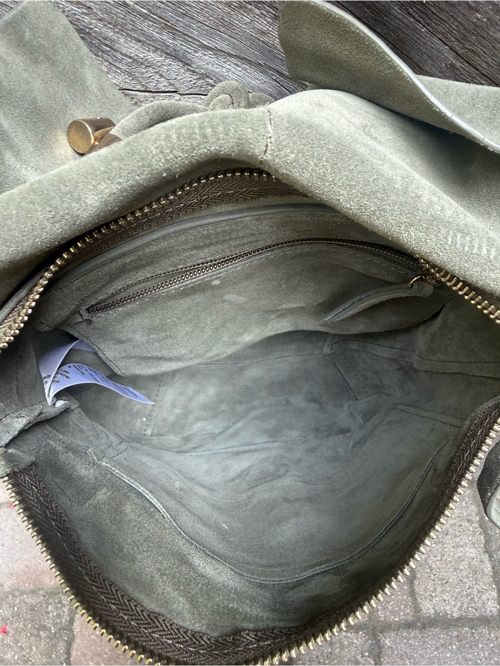 Olive Suede Mini Backpack with Gold Hardware - Picture 3 of 3